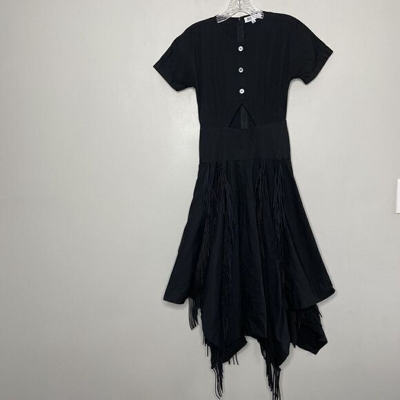 BIBHU MOHAPATRA Collective Dress Womens 0 Black Cutout Fringe Asymmetric Midi - Picture 2 of 10